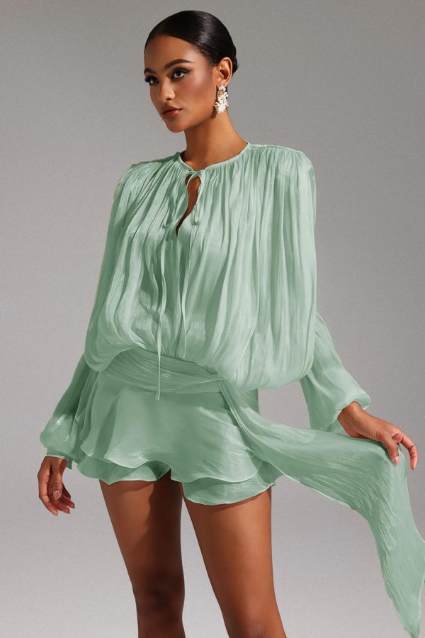 dekia long sleeve lacing mini dress in mint green 13