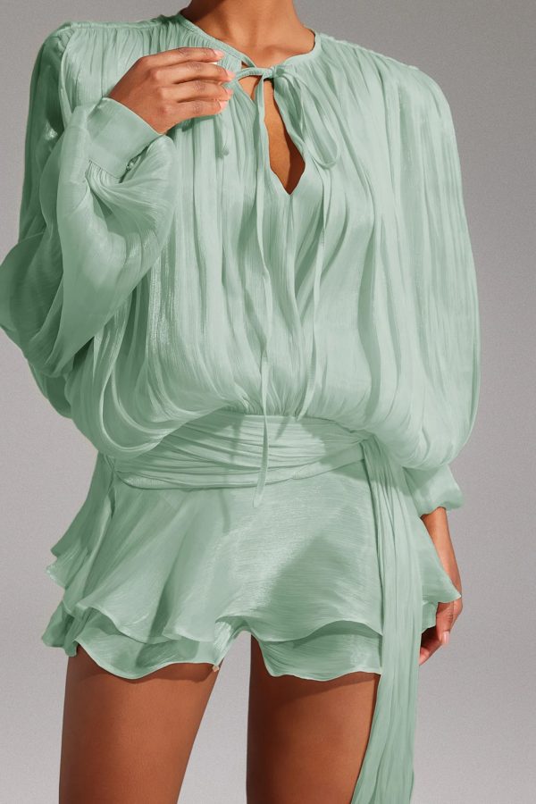 dekia long sleeve lacing mini dress in mint green 14