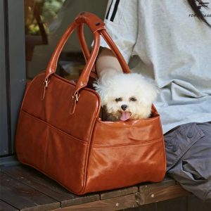 faux leather portable car console pet carrier bag for small dogs 11