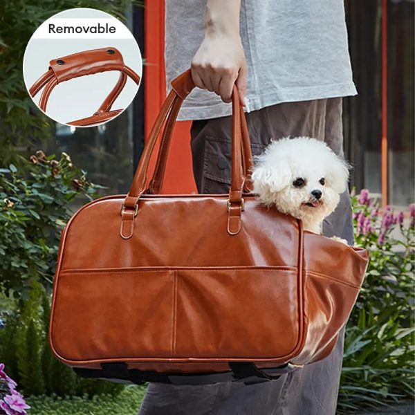 faux leather portable car console pet carrier bag for small dogs 15
