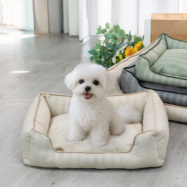 faux linen chew resistant non slip washable dog bed 13