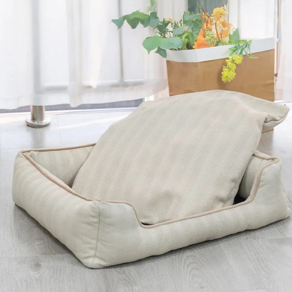 faux linen chew resistant non slip washable dog bed 16