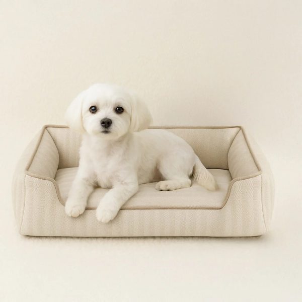 faux linen chew resistant non slip washable dog bed 19