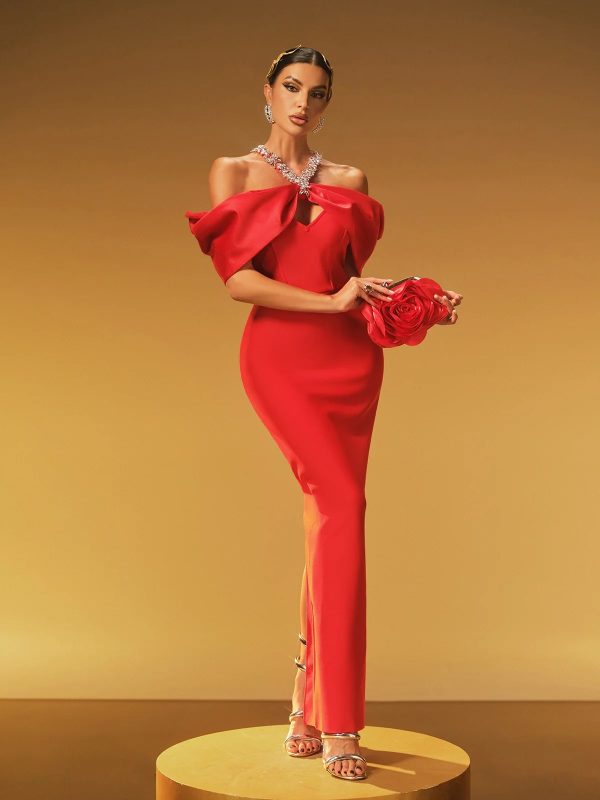 hexelle halterneck crystal bandage dress 15