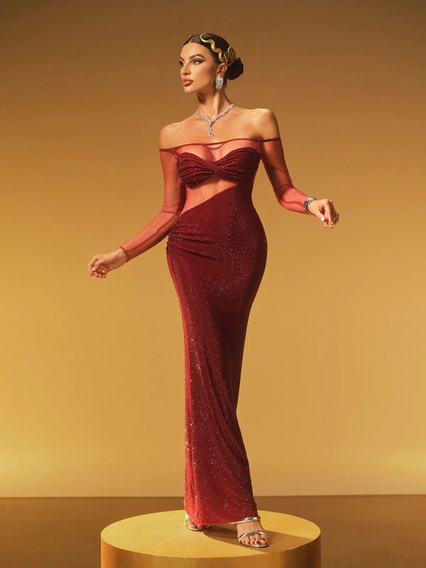 hyria off shoulder rhinestone maxi dress 15