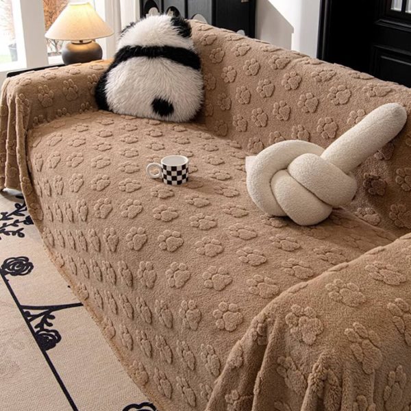 plush paw patterned soft sofa protector throw couch cover 19