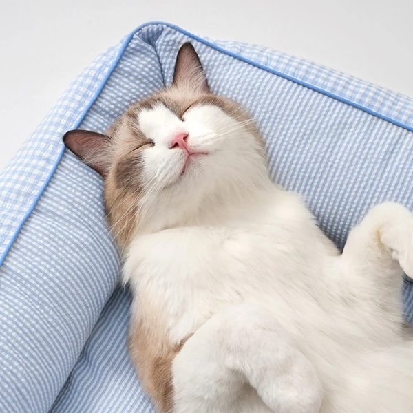 soft gingham washable dog & cat sofa bed with pillows 13