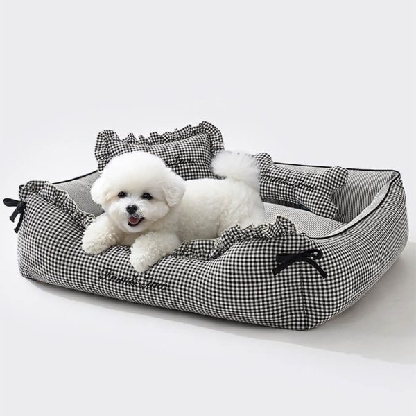 soft gingham washable dog & cat sofa bed with pillows 16