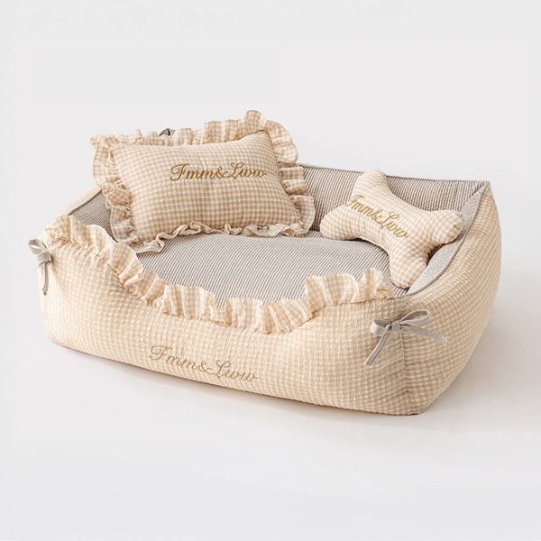 soft gingham washable dog & cat sofa bed with pillows 18