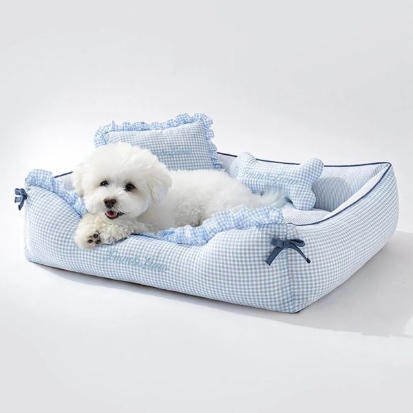 soft gingham washable dog & cat sofa bed with pillows 21