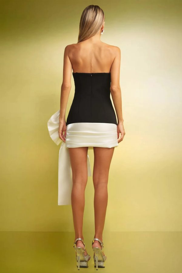 uniena deep v bow strapless slim mini dress 16