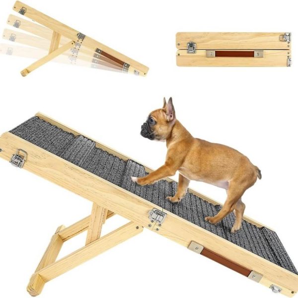 4 level adjustable height foldable wooden dog ramp 18