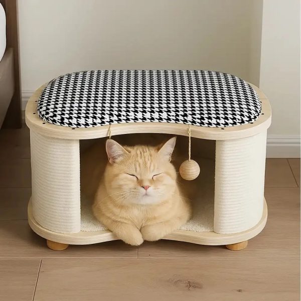 all season modern 2 in 1 enclosed wooden cat house stool 12