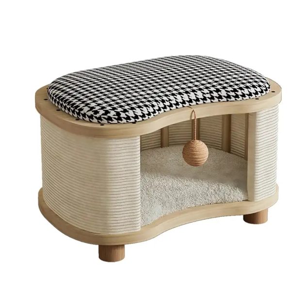 all season modern 2 in 1 enclosed wooden cat house stool 25