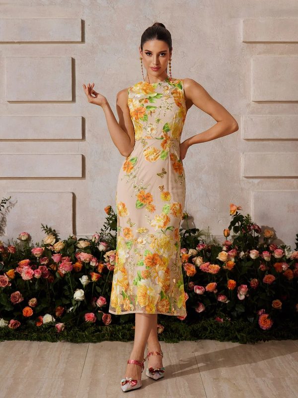 braxis sleeveless flower embroidered midi dress 12