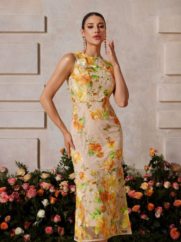 braxis sleeveless flower embroidered midi dress 13