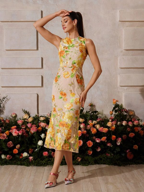 braxis sleeveless flower embroidered midi dress 15