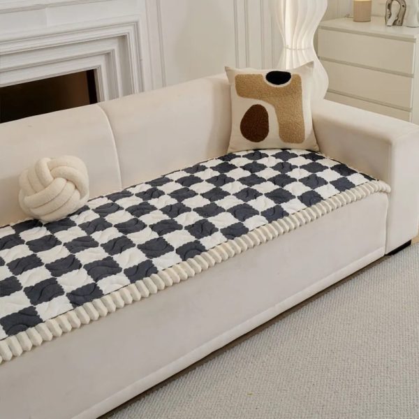 checkered velvet sofa pad anti slip quilted couch cover 18