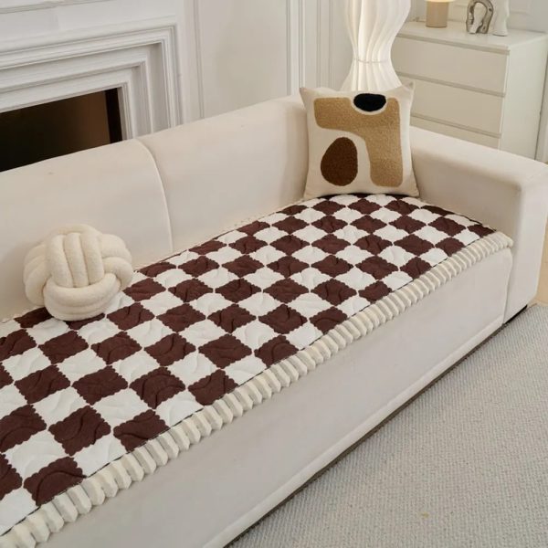 checkered velvet sofa pad anti slip quilted couch cover 20