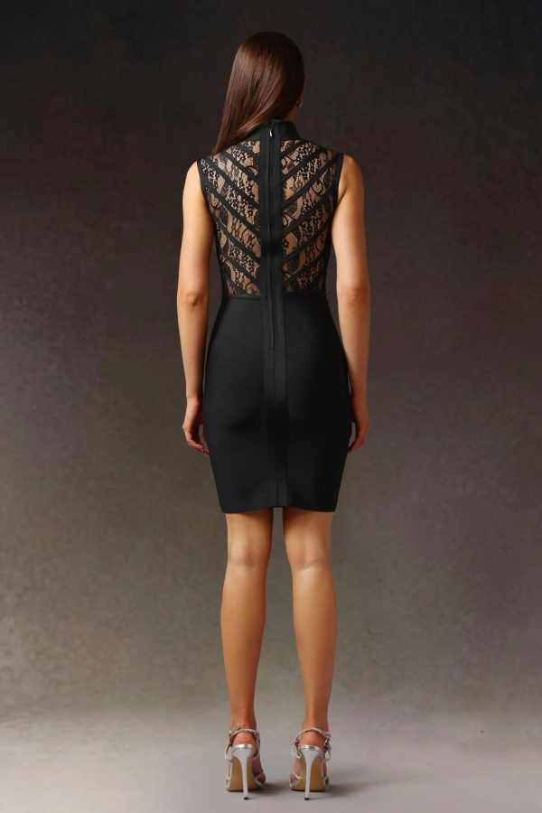 daphne round collar sleeveless lace bandage mini dress 16