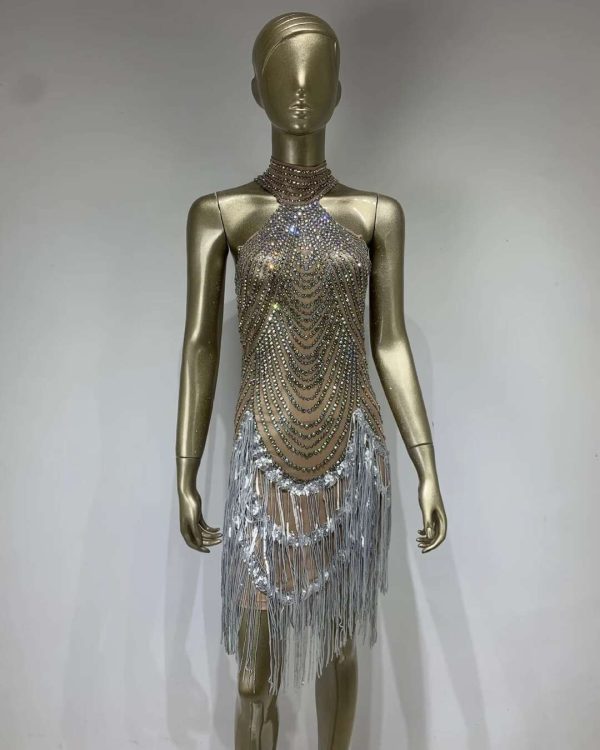 delly halter sleeveless tassel sequin mini dress 14