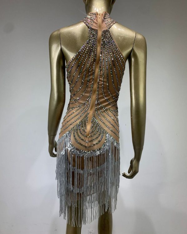delly halter sleeveless tassel sequin mini dress 15