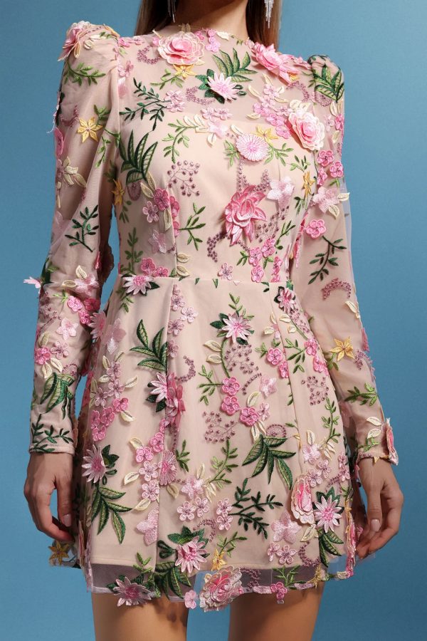 duskel flower embroidered mini dress in pink 15