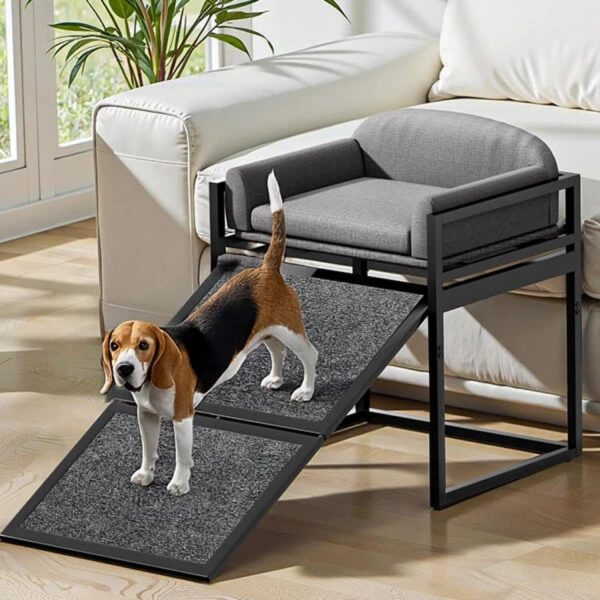 elevated pet sofa bed with stairs ramp for bedside lounge & dog window perch 11