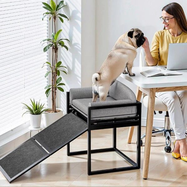 elevated pet sofa bed with stairs ramp for bedside lounge & dog window perch 13