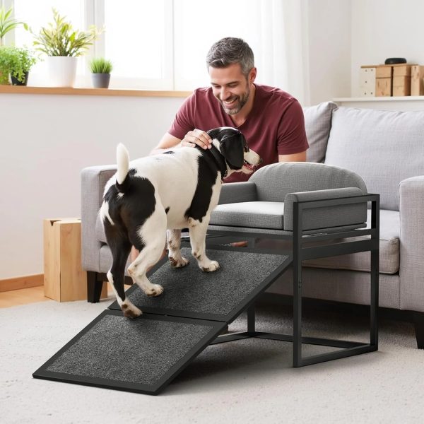 elevated pet sofa bed with stairs ramp for bedside lounge & dog window perch 14