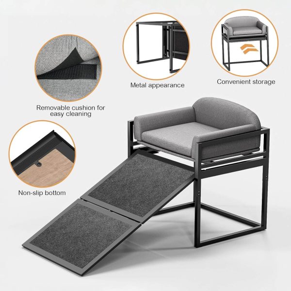elevated pet sofa bed with stairs ramp for bedside lounge & dog window perch 16