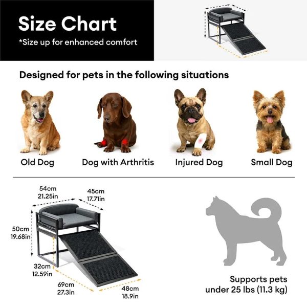 elevated pet sofa bed with stairs ramp for bedside lounge & dog window perch 25