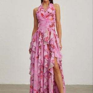 eulalie pink petal ruffled halter maxi dress 11 eulalie pink petal ruffled halter maxi dress 11