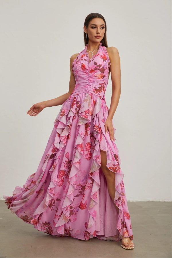 eulalie pink petal ruffled halter maxi dress 12
