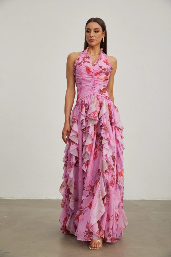 eulalie pink petal ruffled halter maxi dress 14