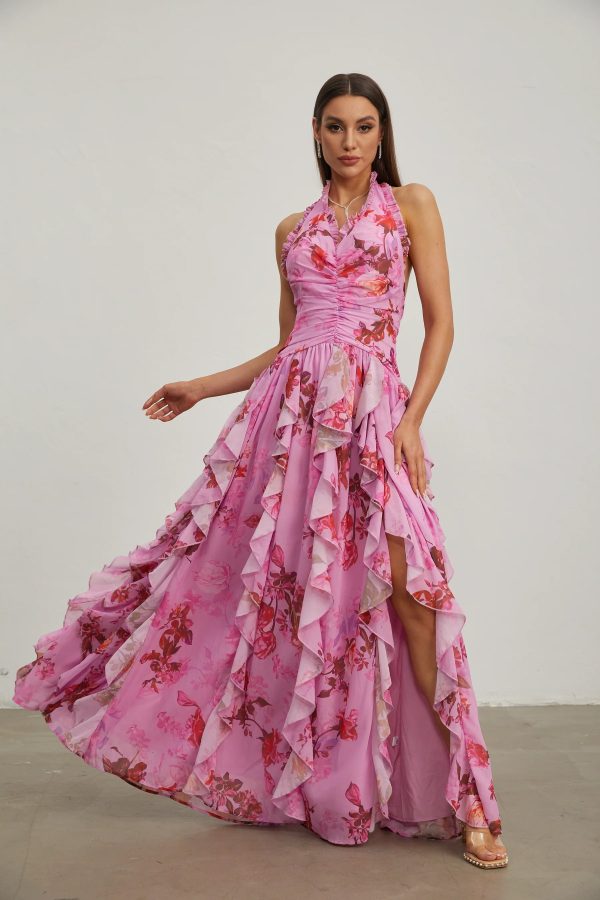 eulalie pink petal ruffled halter maxi dress 15