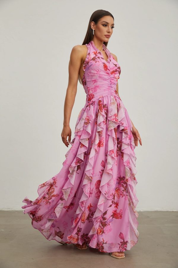 eulalie pink petal ruffled halter maxi dress 17