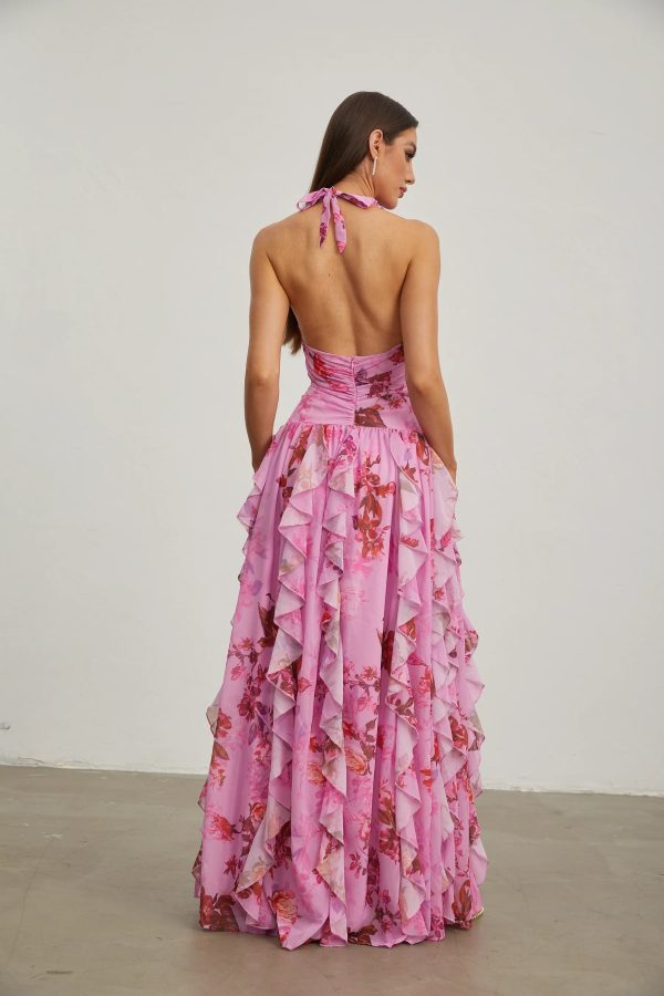 eulalie pink petal ruffled halter maxi dress 18