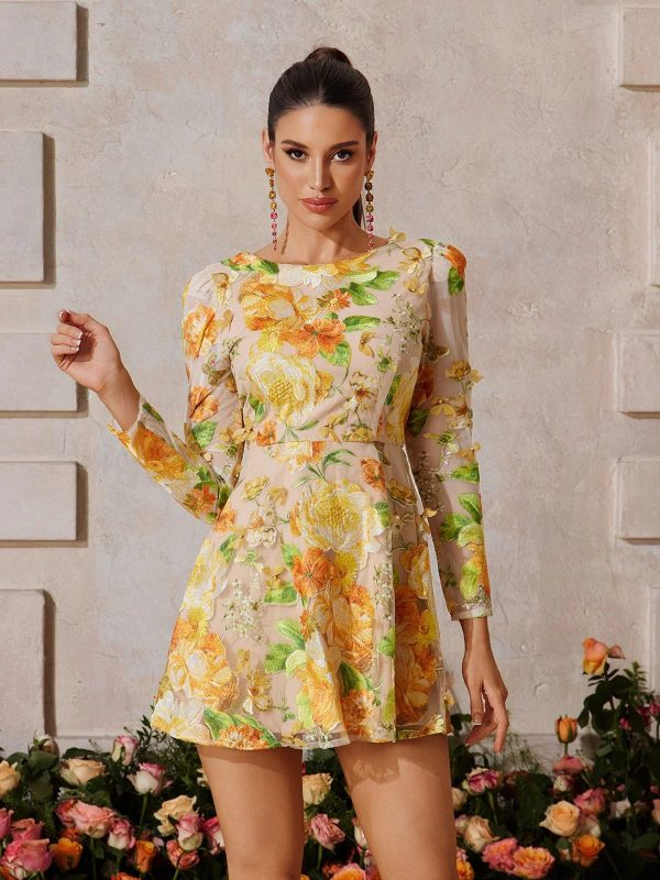 holren long sleeve flower embroidered mini dress 12