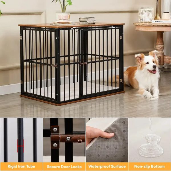 indoor wooden dog crate furniture multifunctional table with double doors 15