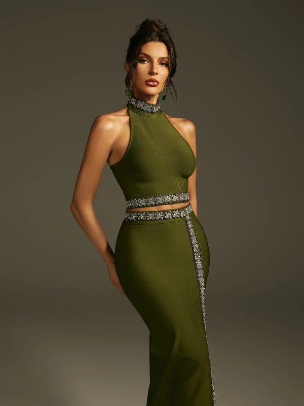 landri halterneck crystal bandage skirt set 12