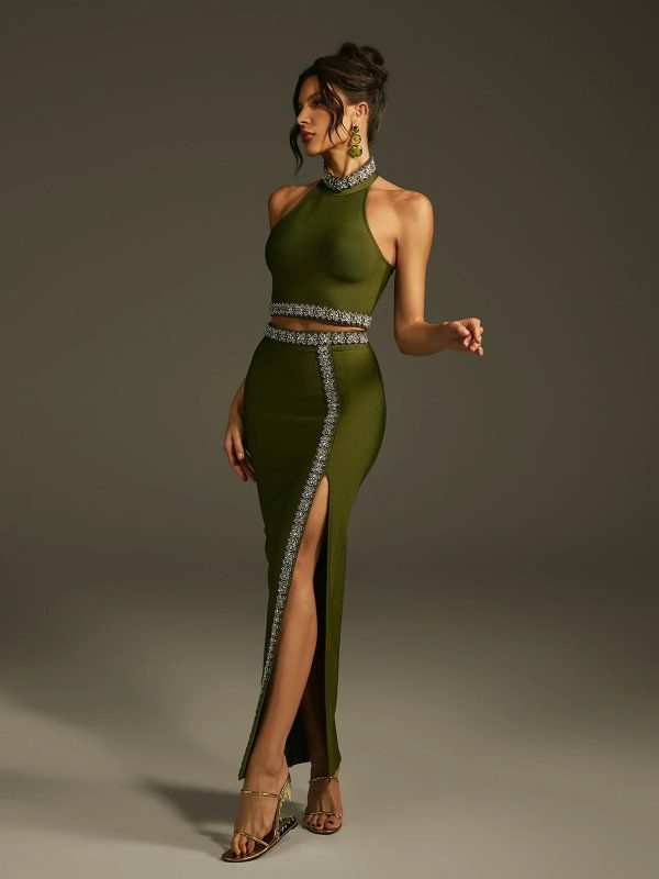 landri halterneck crystal bandage skirt set 13
