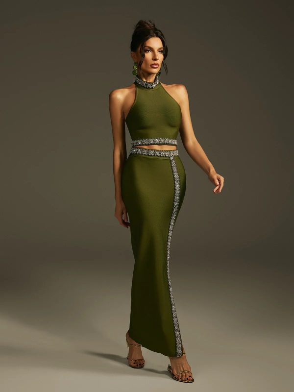 landri halterneck crystal bandage skirt set 14