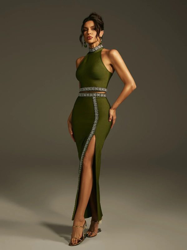 landri halterneck crystal bandage skirt set 15