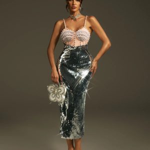 latisha spaghetti pearl sequin midi dress 11