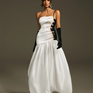 lebana one shoulder satin maxi dress with gloves 11