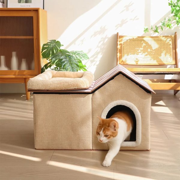 multifunctional foldable cat house with cushion 12