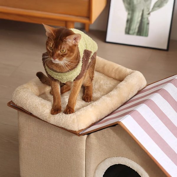 multifunctional foldable cat house with cushion 13