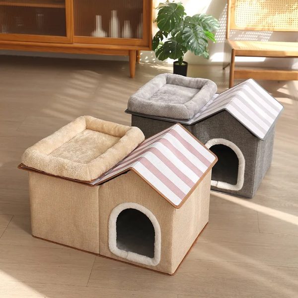 multifunctional foldable cat house with cushion 14