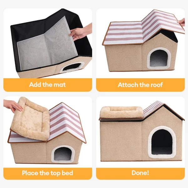 multifunctional foldable cat house with cushion 19